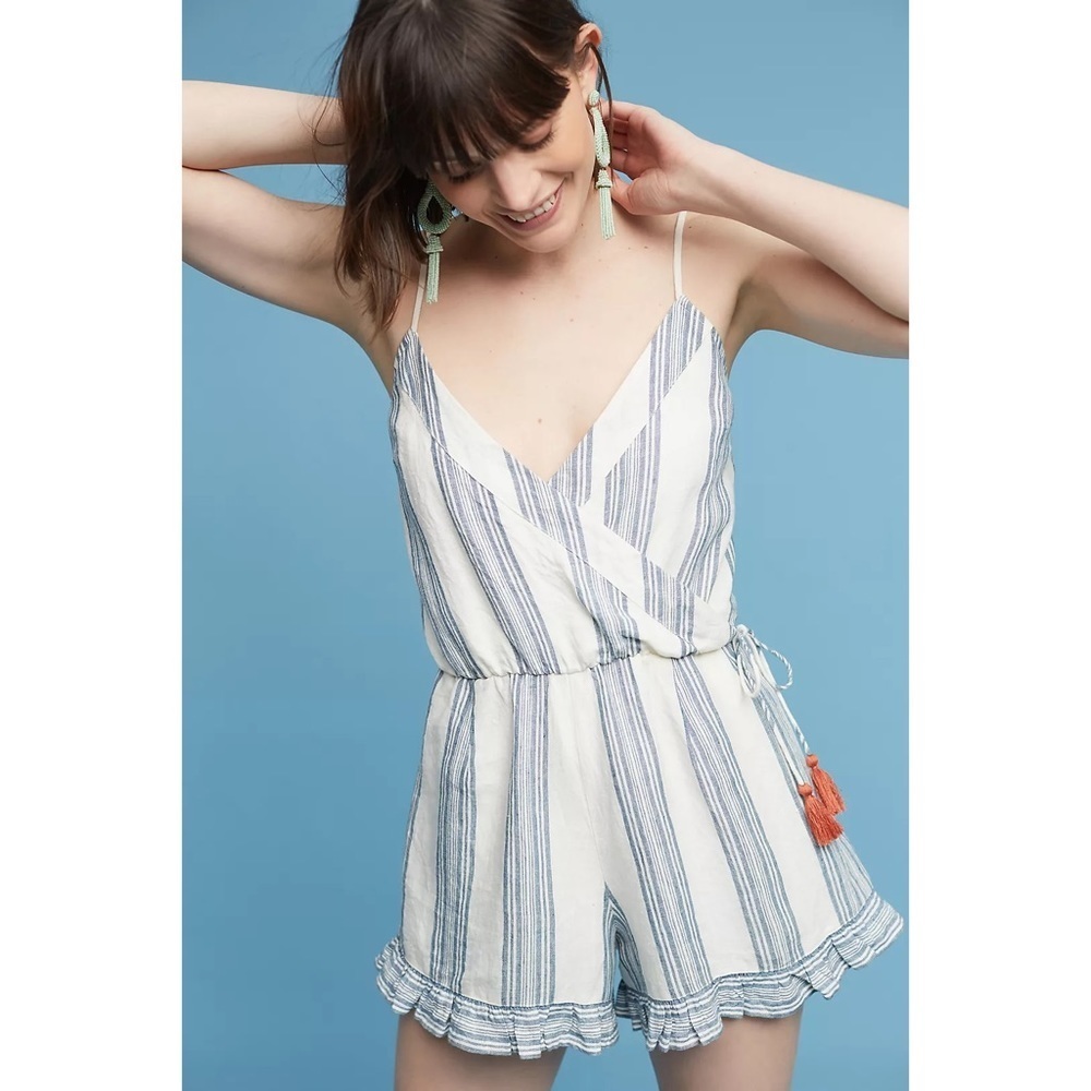 Tularosa Amelia Chambray Striped Coastal Cowgirl Romper Size Small